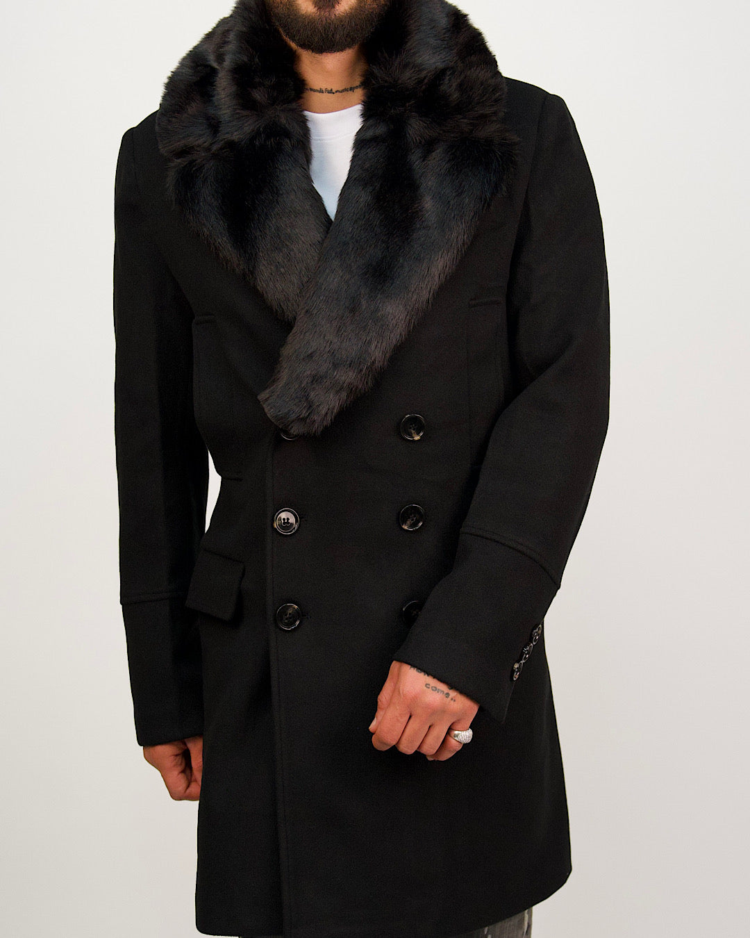 Double Breasted Overcoat with Removeable Fur Collar – Milano Couture