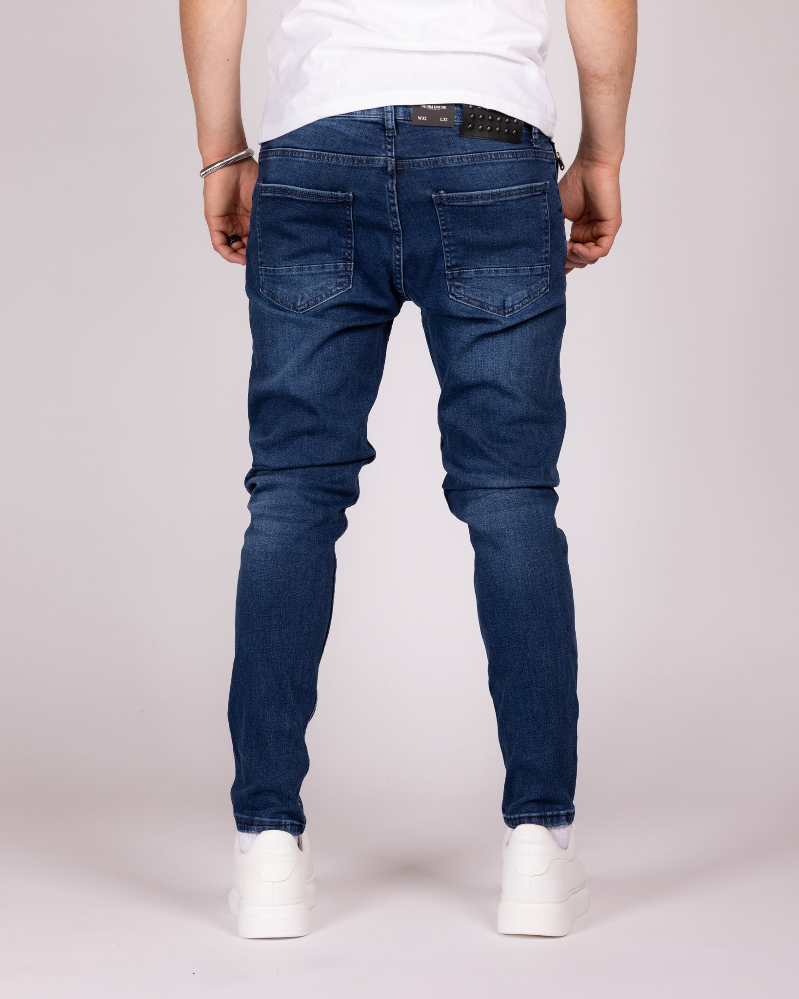 Skinny Fit Dark Wash Zip Pocket Jeans