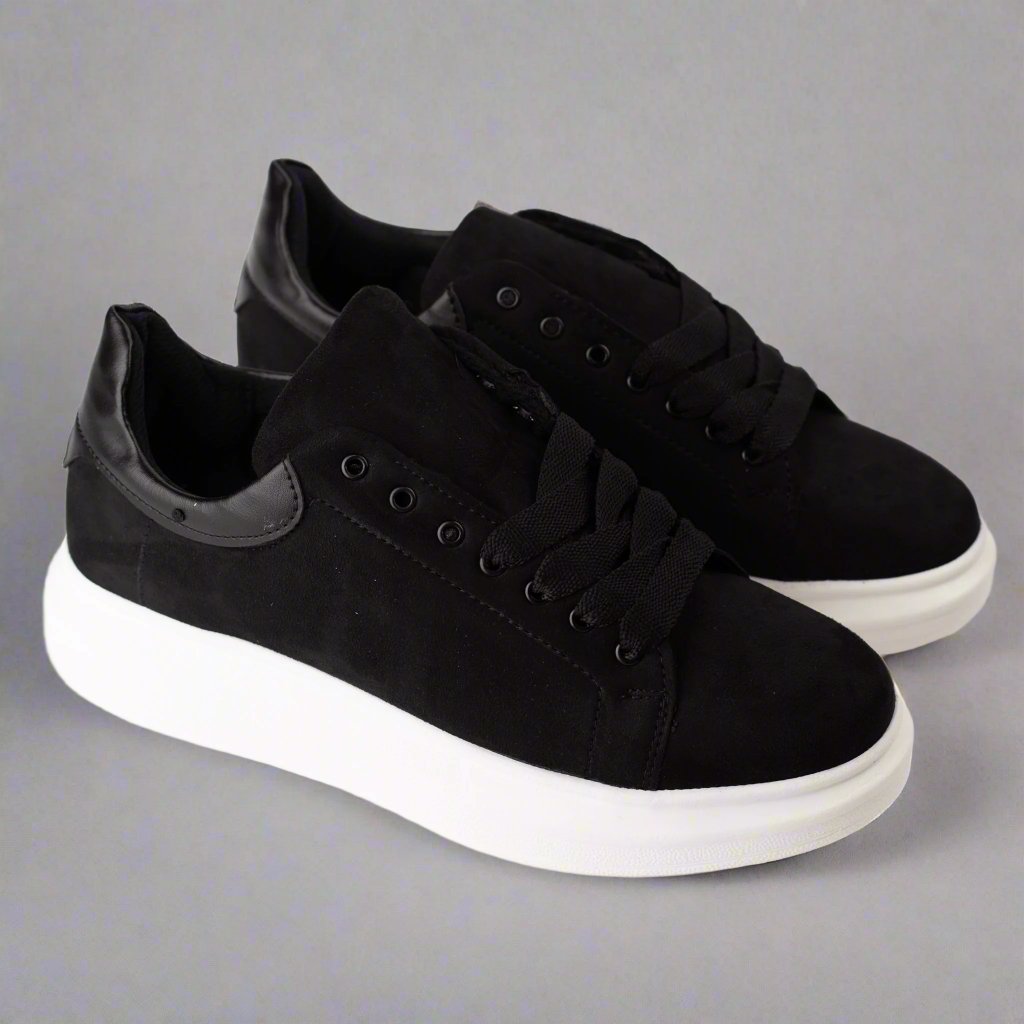 Black White Chunky Sole Suede Trainer - Main Image