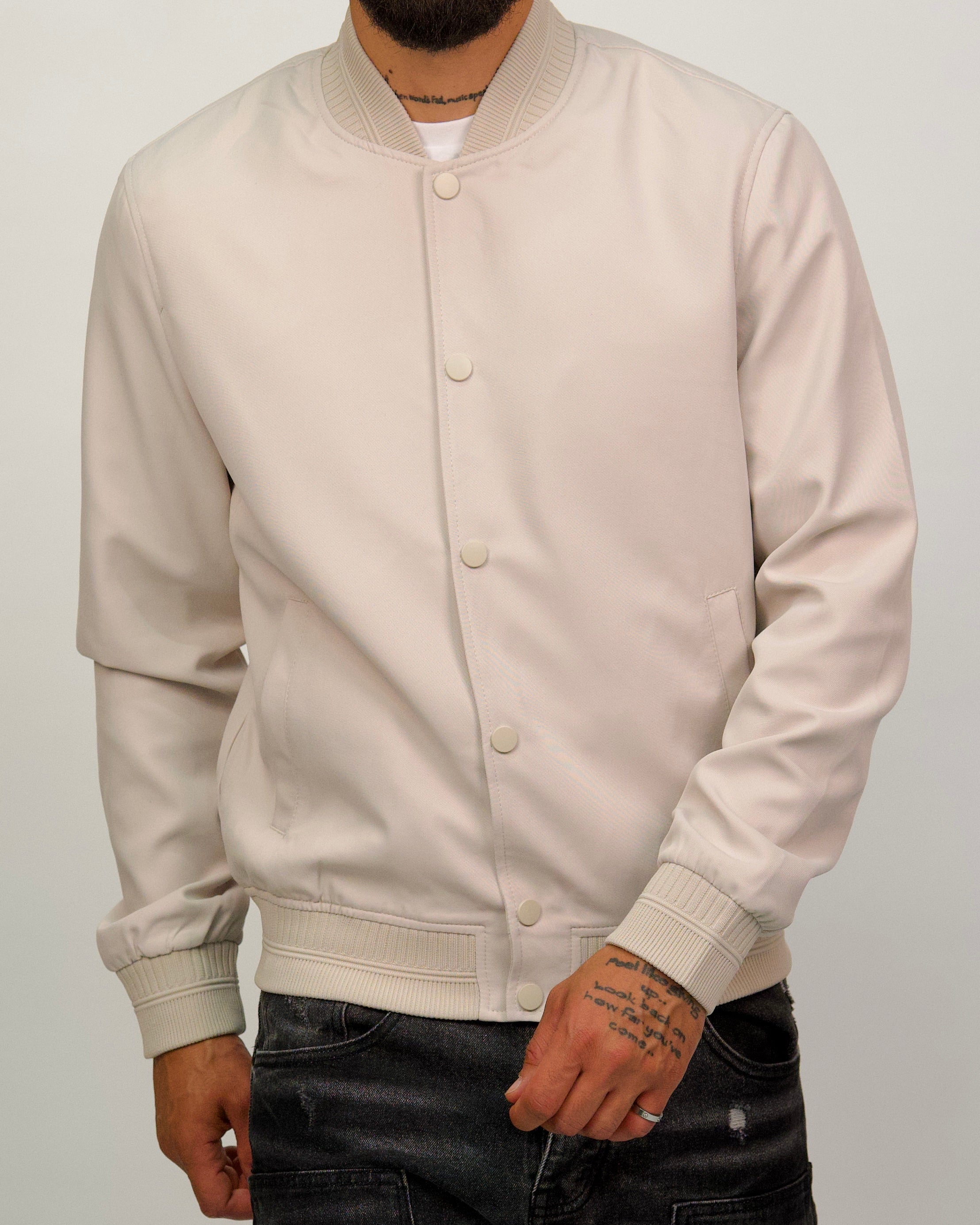bomber jacket with dress shirt Minimalist Bomber Jacket with Snap Buttons – Milano Couture