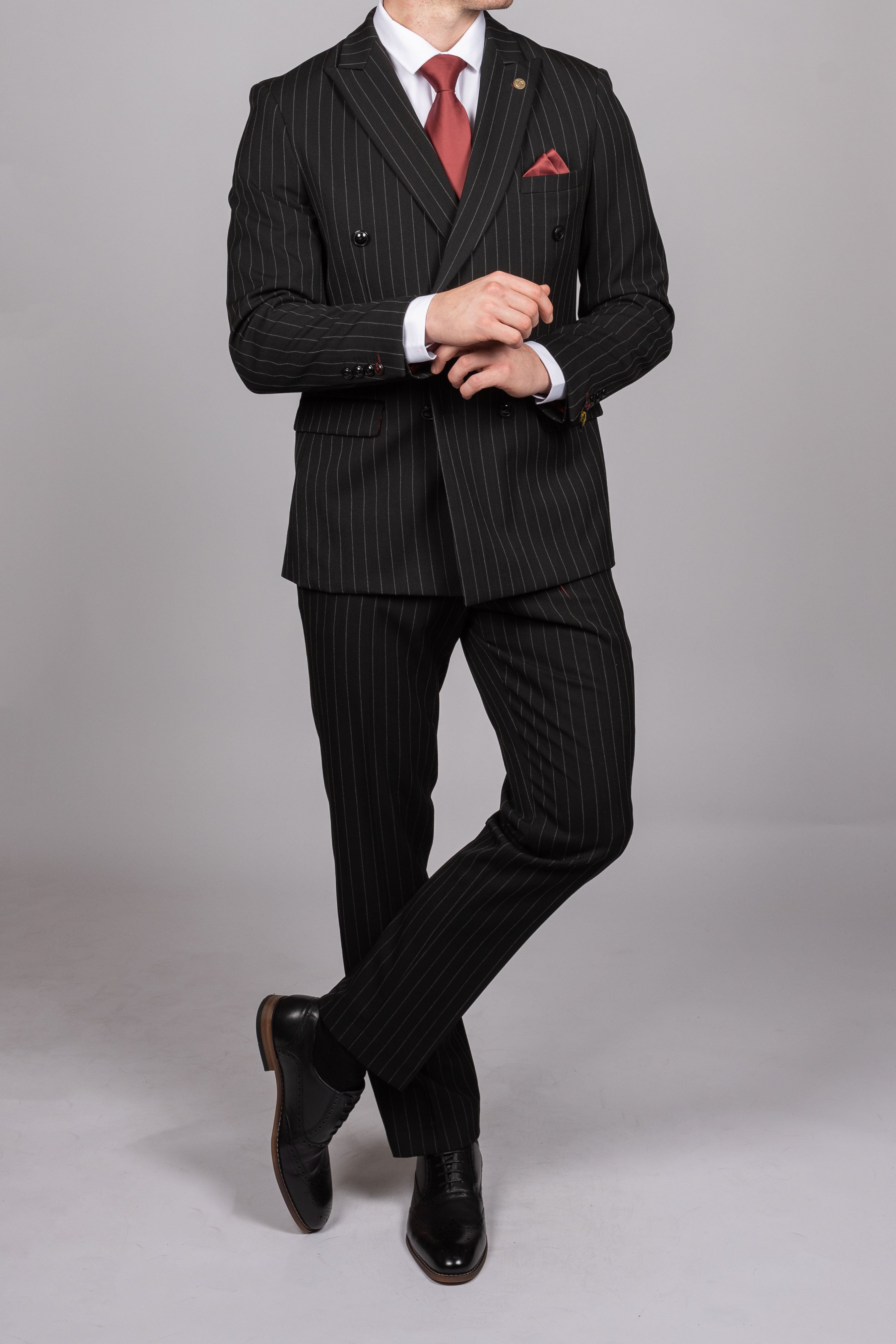 Rocco Black Pinstripe Double Breasted Suit – Milano Couture