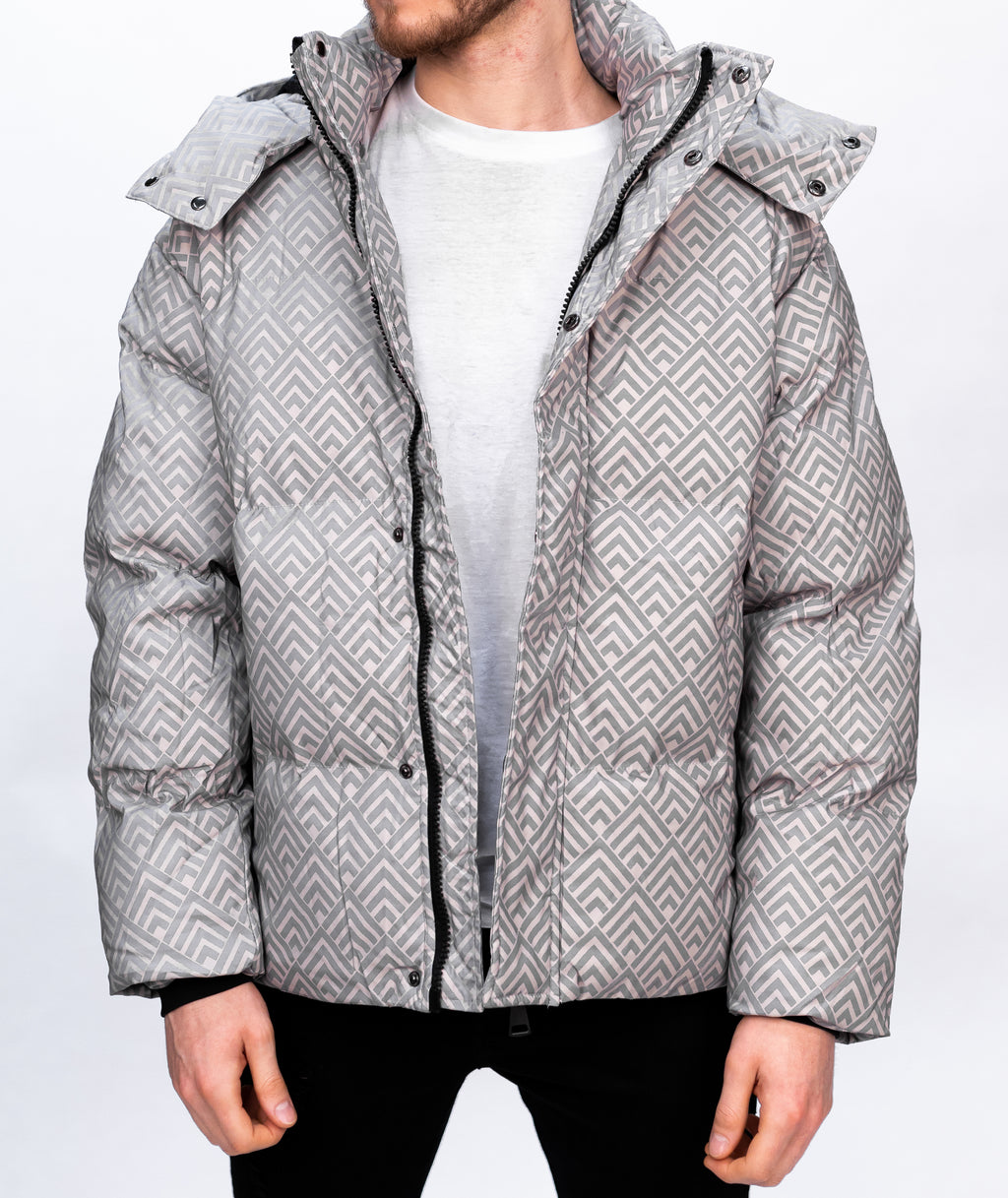 White & Blue Patterned Puffer