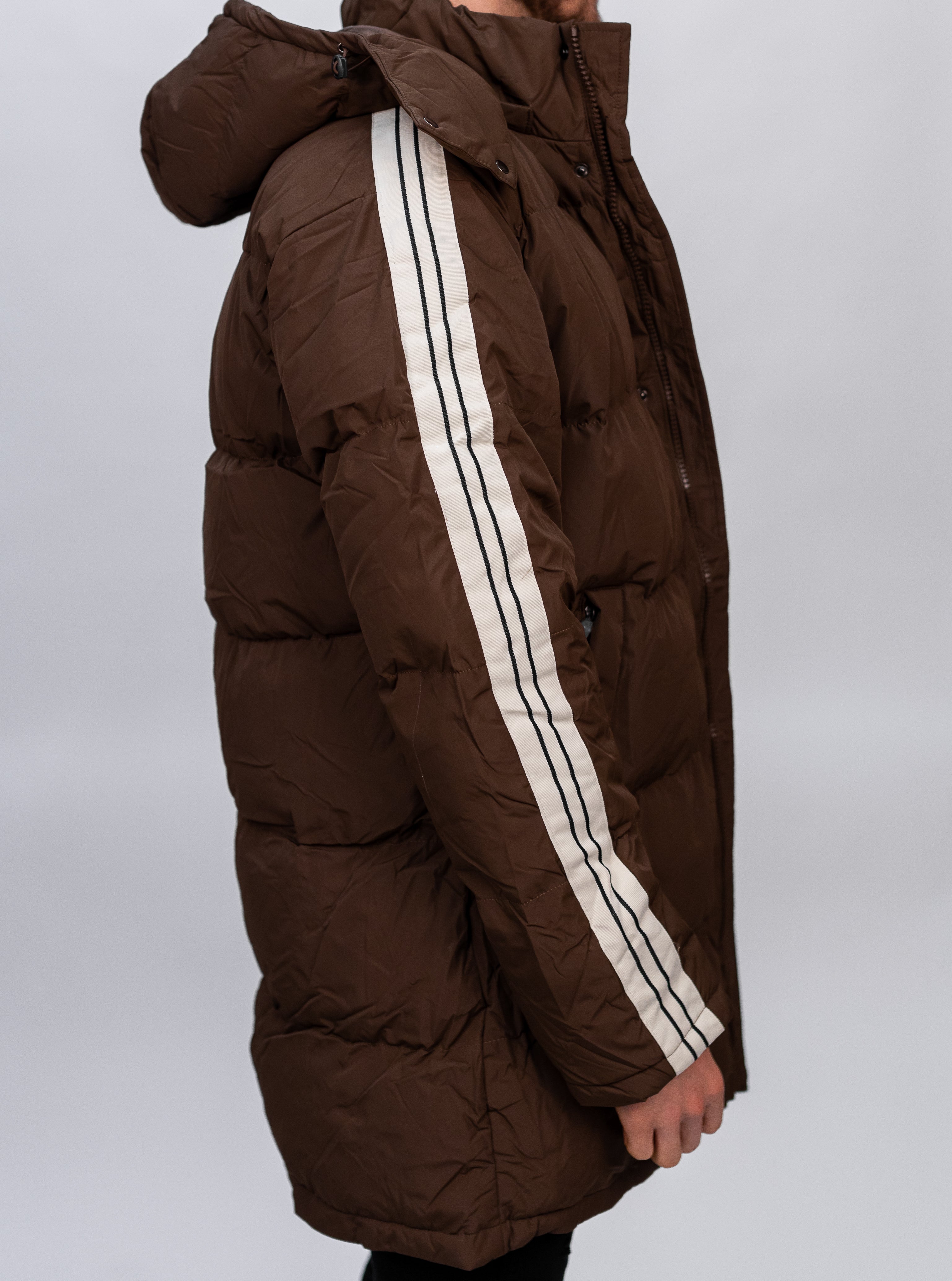 Brown Contrast Arm Stripe Puffer