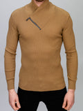 Camel Asymmetrical Zip Detail Knit Top