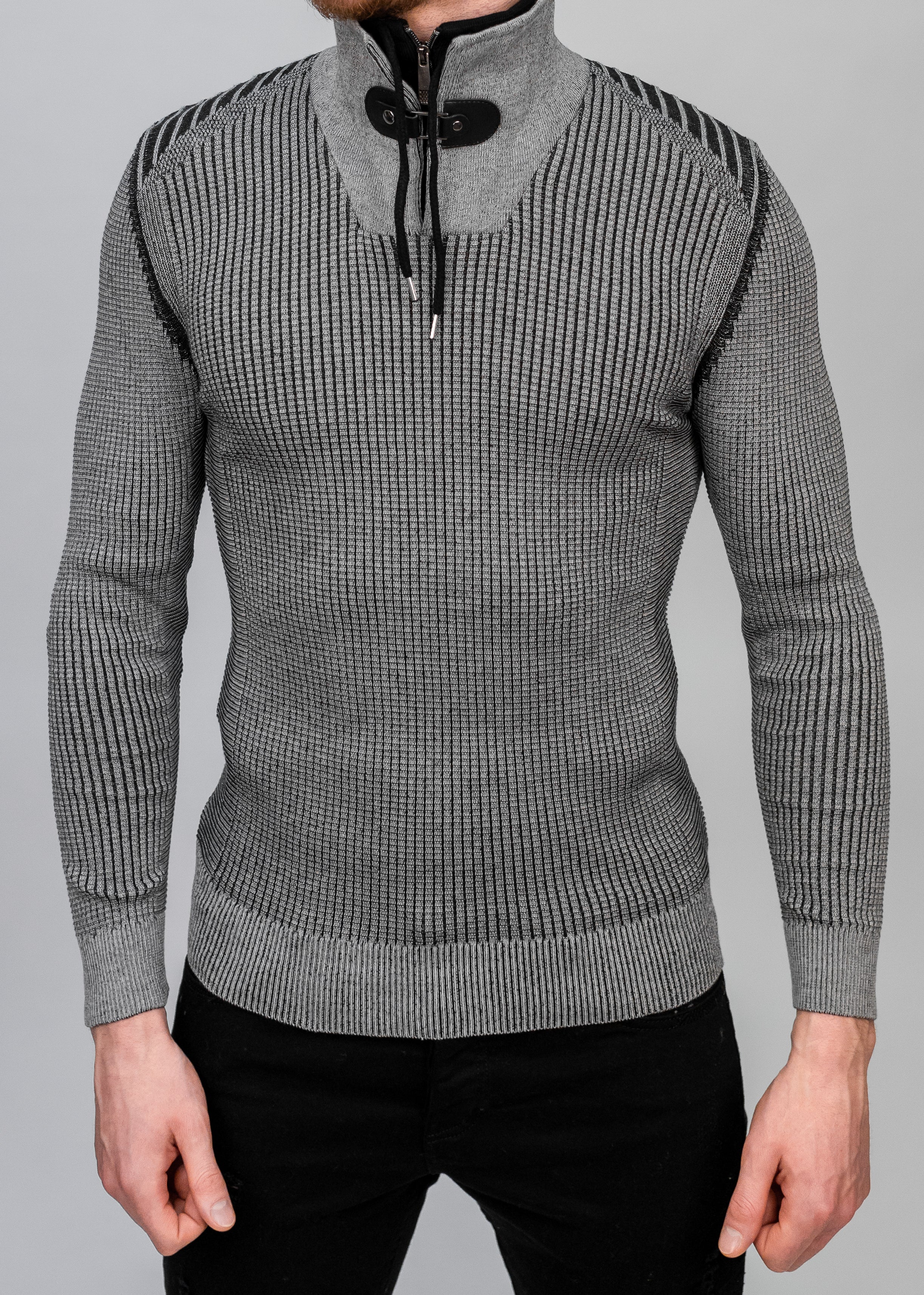 Dark Grey Buckle Detail Knit Sweater