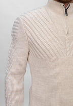 Cream Half Zip Contrast Cable Knit Sweater