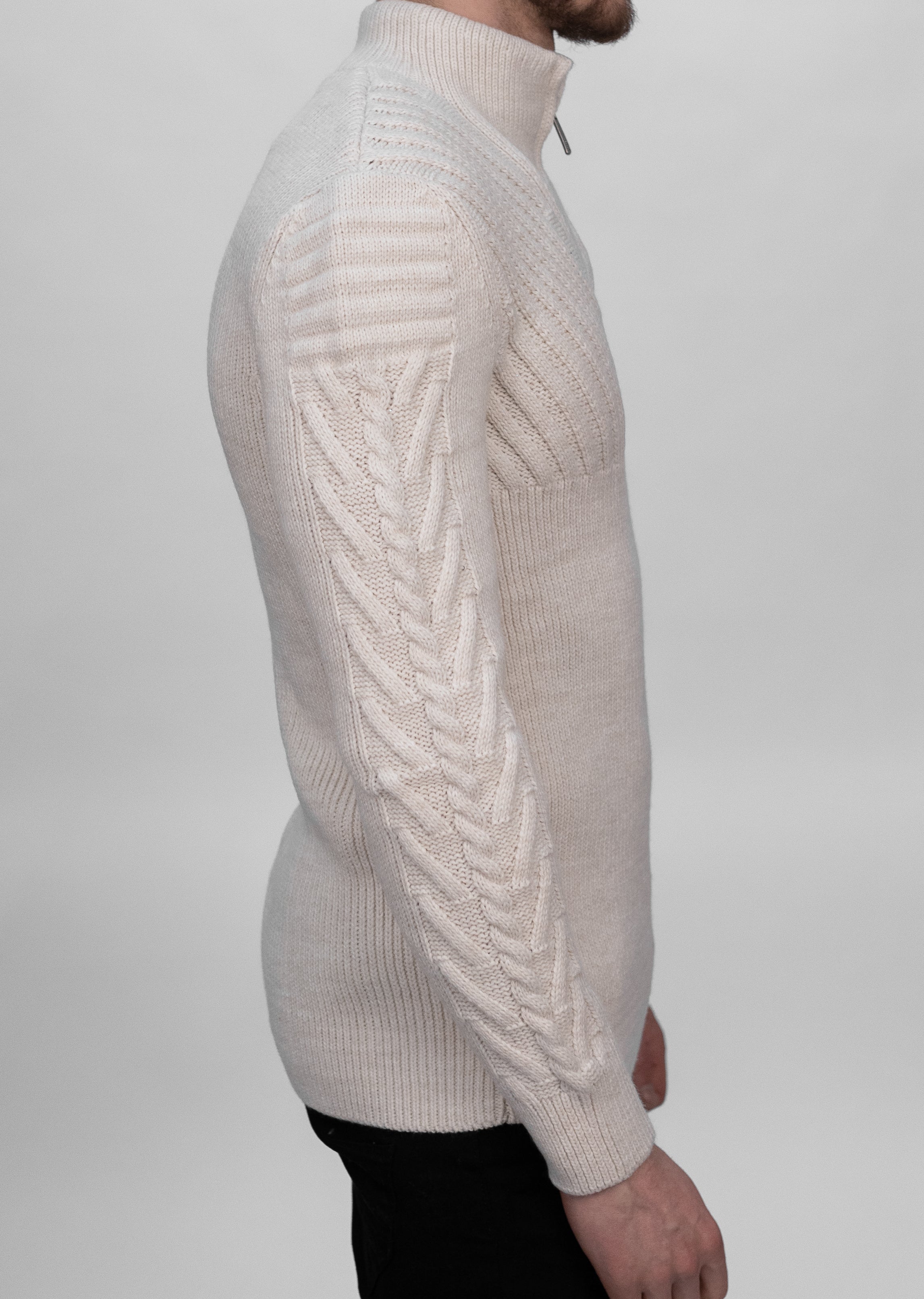 Cream Half Zip Contrast Cable Knit Sweater