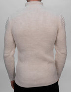 Cream Half Zip Contrast Cable Knit Sweater