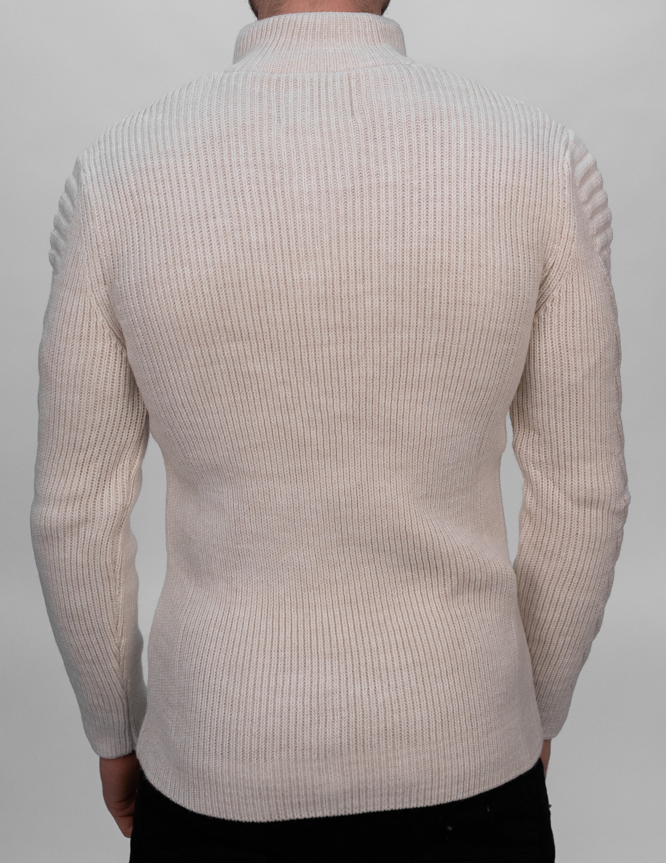 Cream Half Zip Contrast Cable Knit Sweater