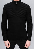 Black Half Zip Contrast Cable Knit Sweater