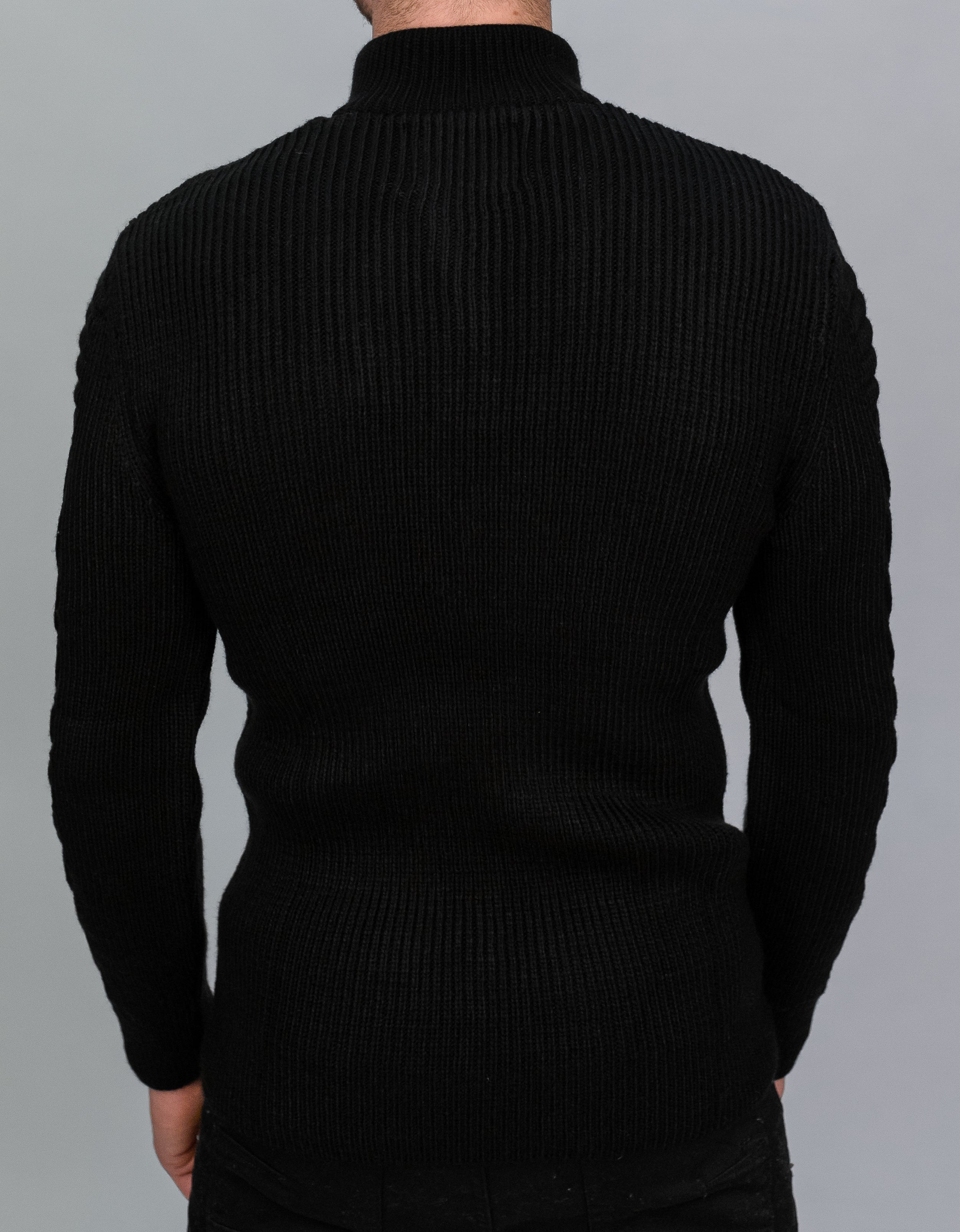 Black Half Zip Contrast Cable Knit Sweater