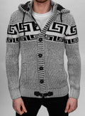 Grey Button Buckle Detail Hooded Knit Sweater