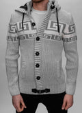 Grey Button Buckle Detail Hooded Knitted Sweater