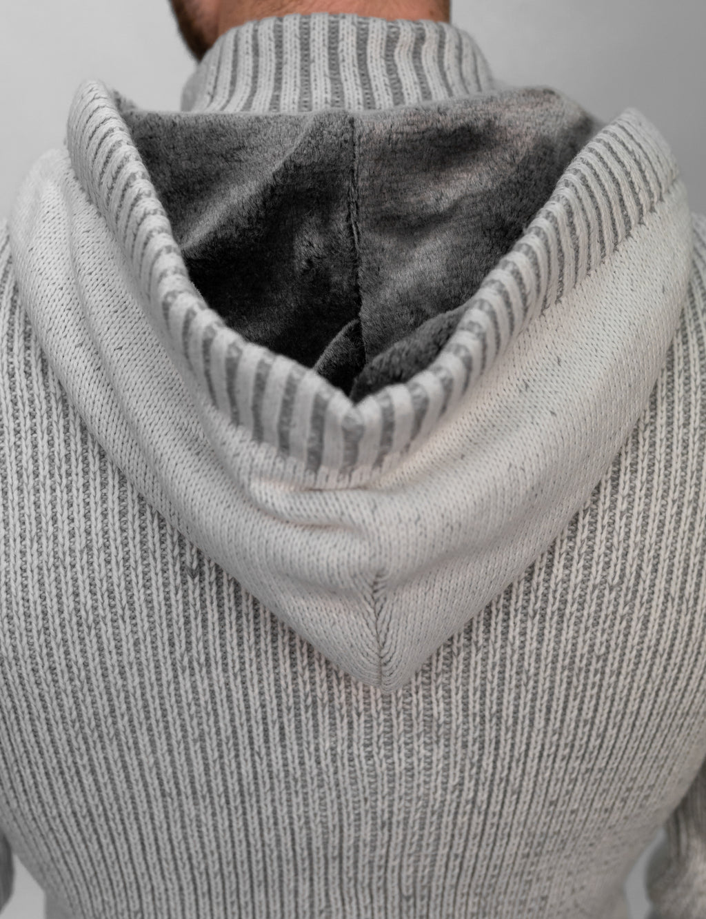 Grey Button & Buckle Detail Hooded Knitted Sweater