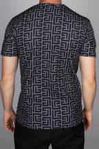 Muscle Fit Black Meander Pattern T-Shirt