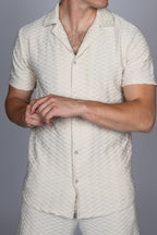 Net Pattern Camp Collar Shirt & Short Set