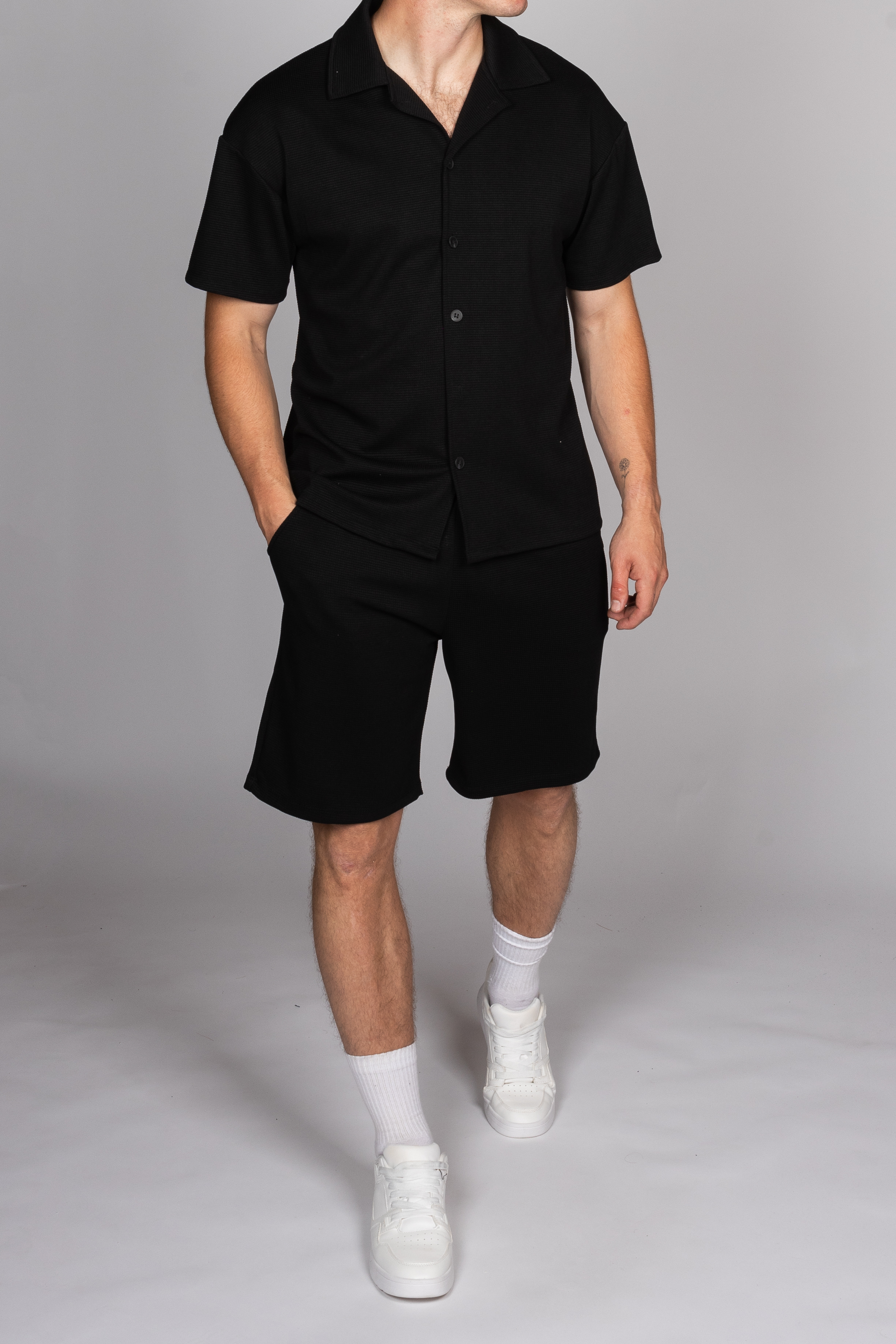 Ribbed Pattern Shirt & Short Set