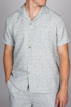Textured Camp Collar Shirt and Short Set in Grey