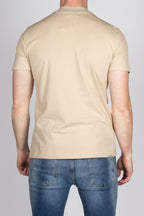 Muscle Fit Beige Mock Neck T-Shirt