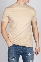 Muscle Fit Beige Mock Neck T-Shirt