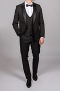 Dalton - Black Tux Lapel Diamond Three Piece Suit