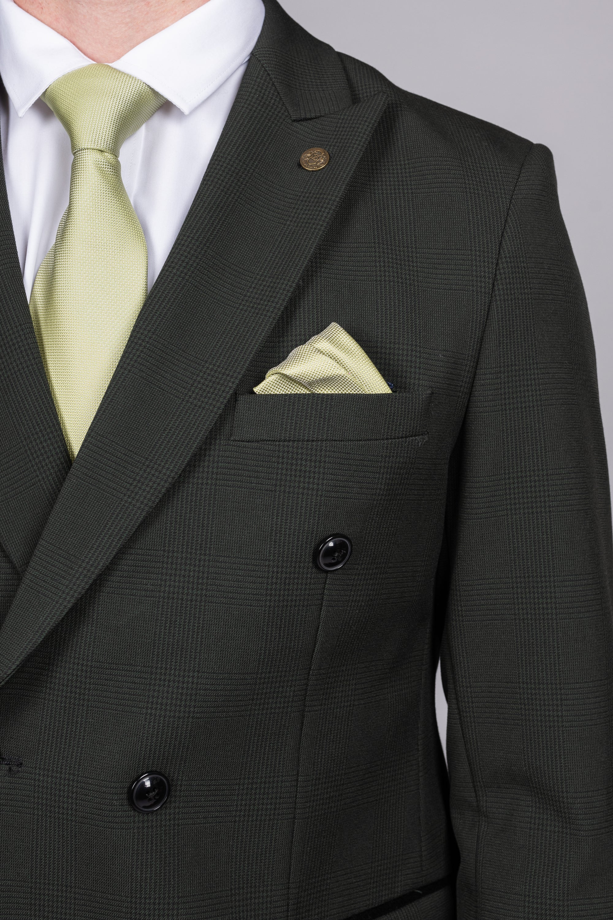 Bromley - Olive Green Double Breasted Check Blazer