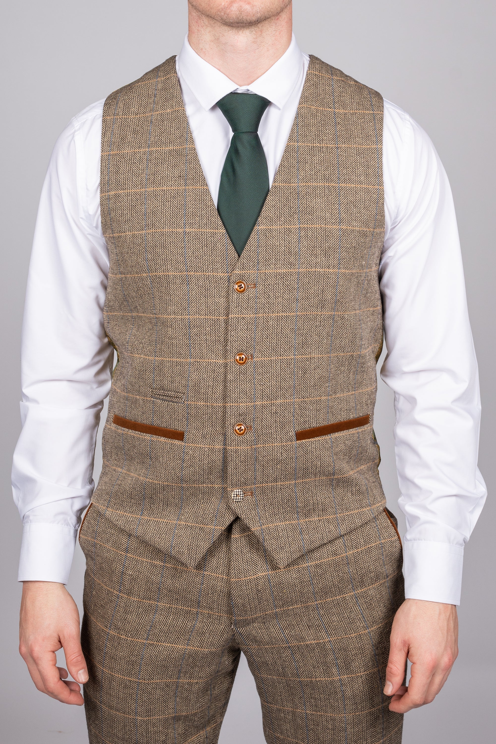 Ted - Tan Tweed Check Waistcoat