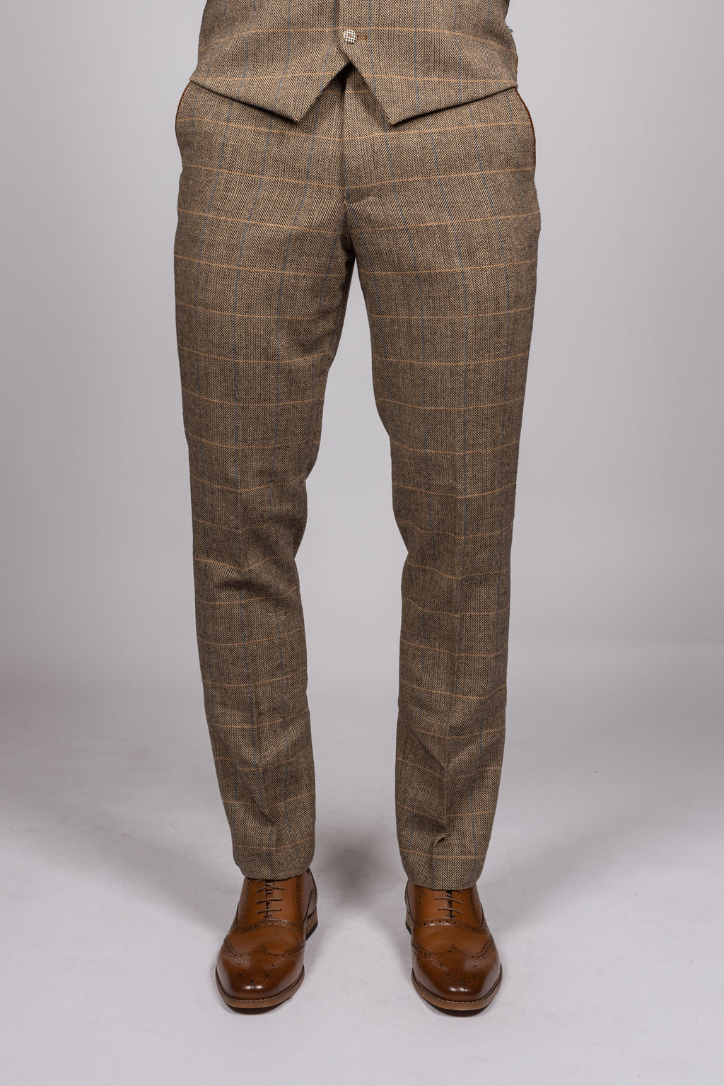 Ted - Tan Tweed Check Trousers
