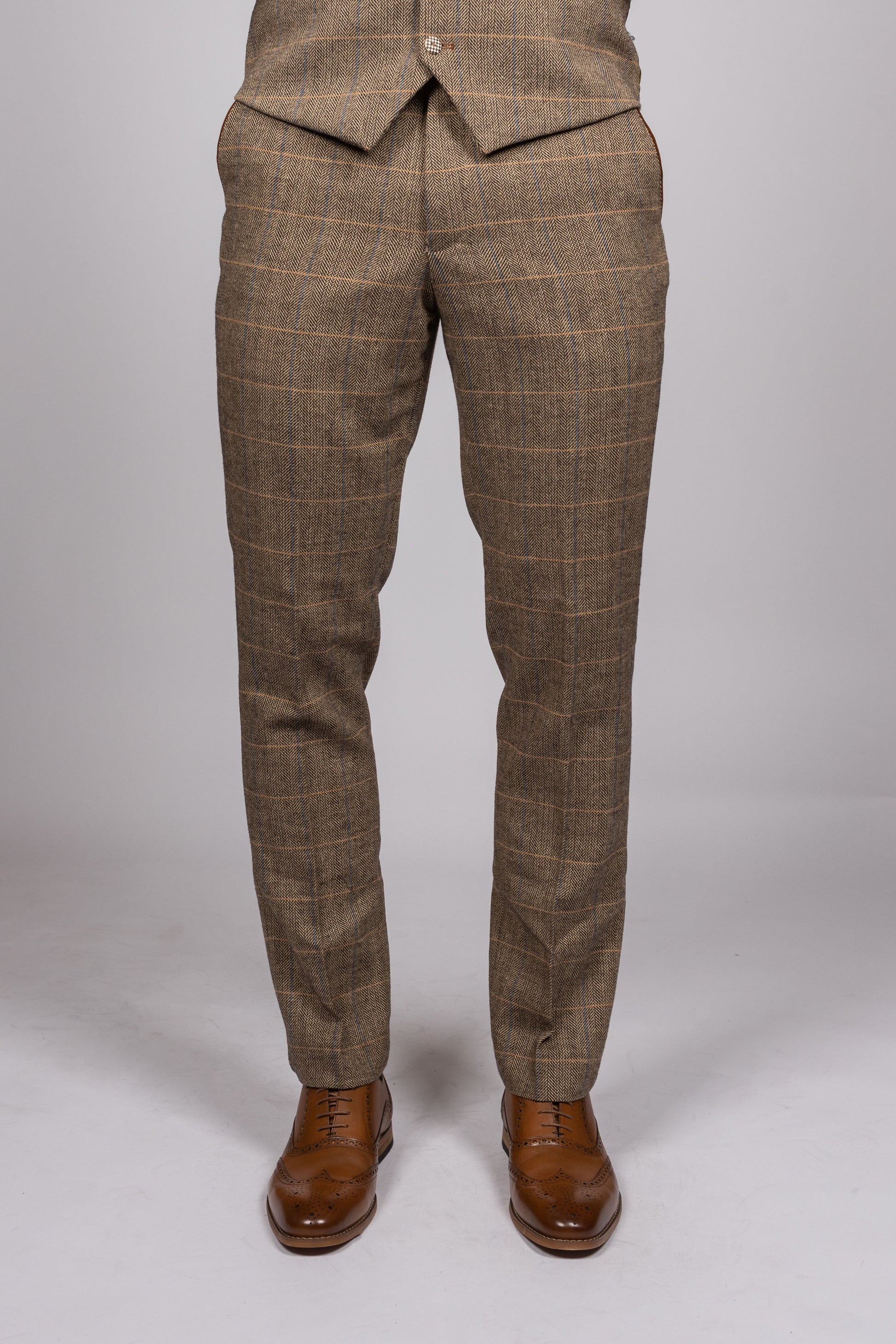 Ted - Tan Tweed Check Trousers
