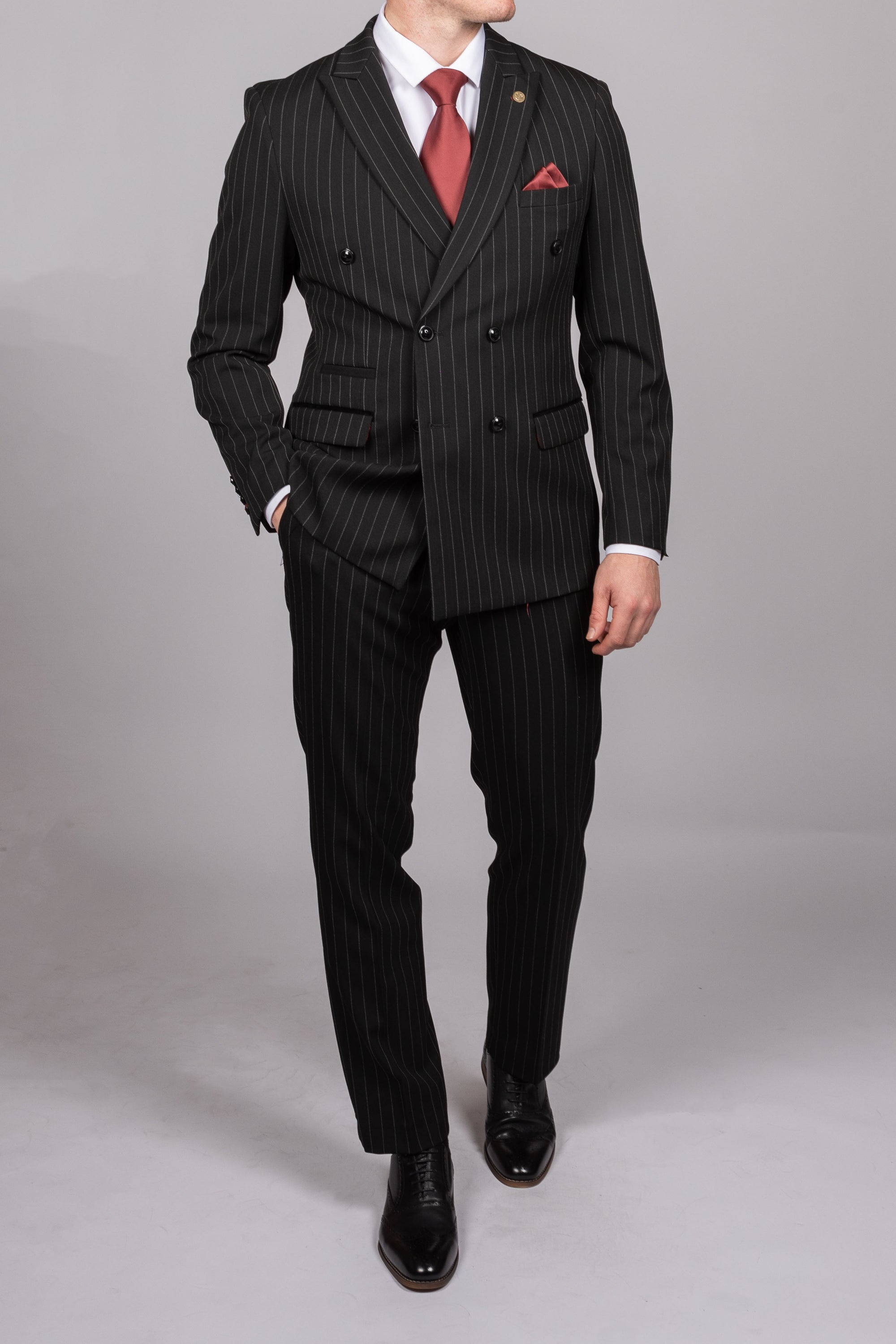 Rocco - Black Pinstripe Double Breasted Two Piece Suit