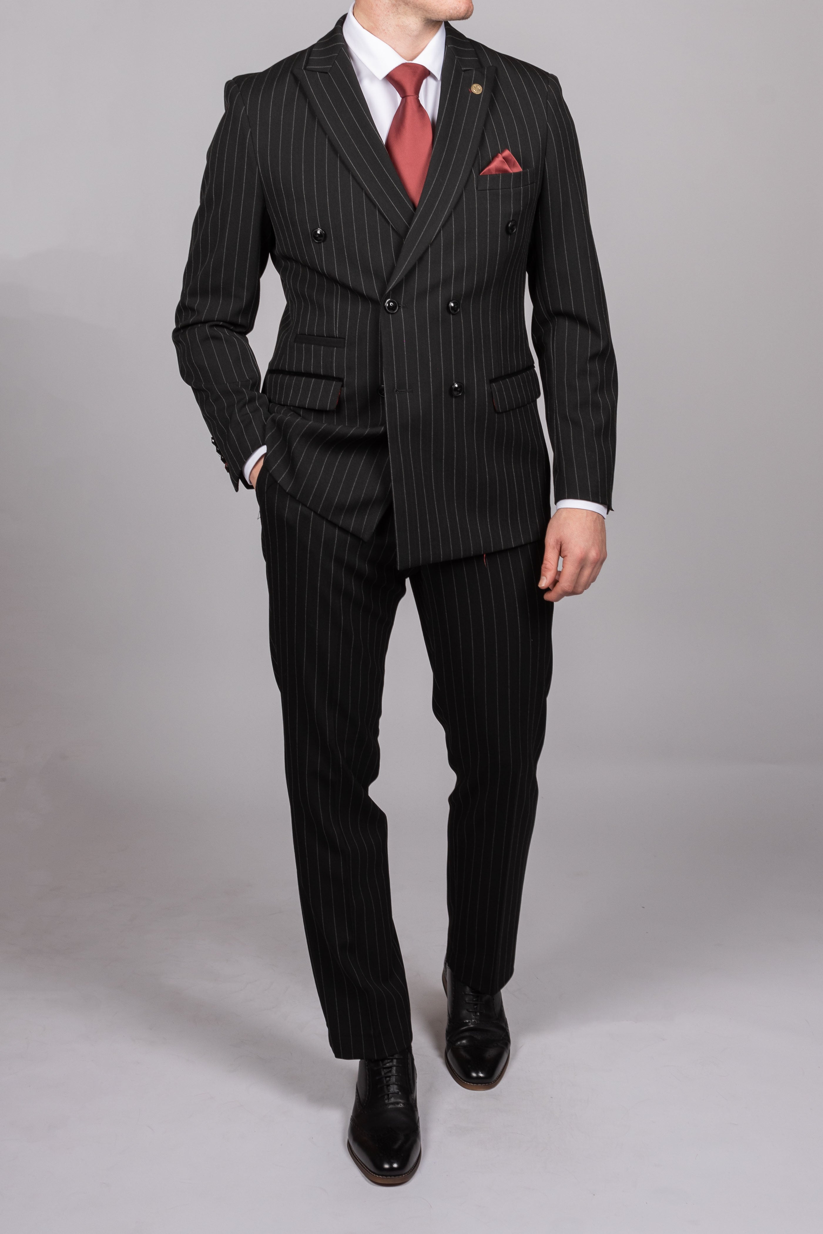 Rocco - Black Pinstripe Double Breasted Two Piece Suit