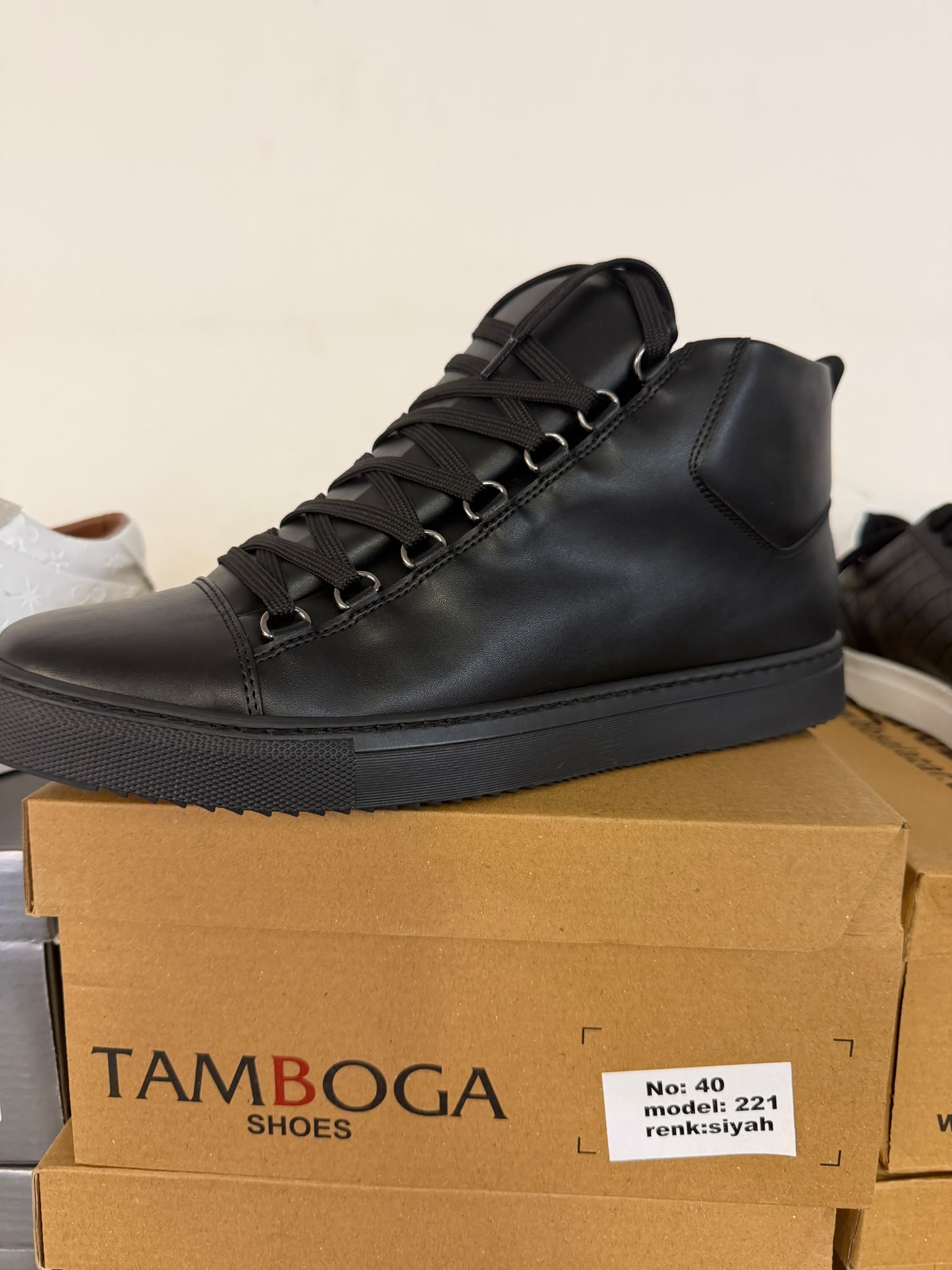 221 Black Minimalist High Top Trainers