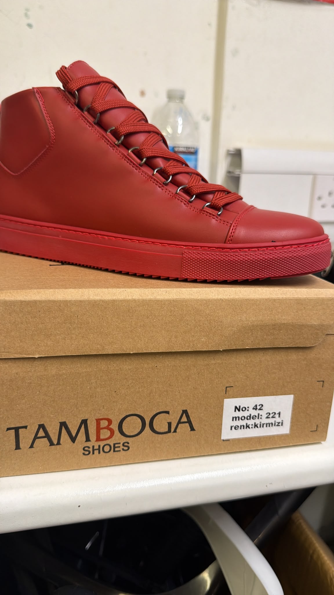 221 Red Minimalist High Top Trainers