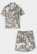 Stone Palm Print Shirt & Shorts Co-Ord Set
