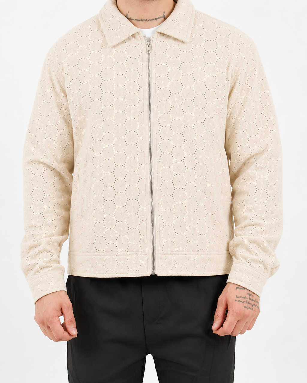 Crochet Zip Through Biege Jacket