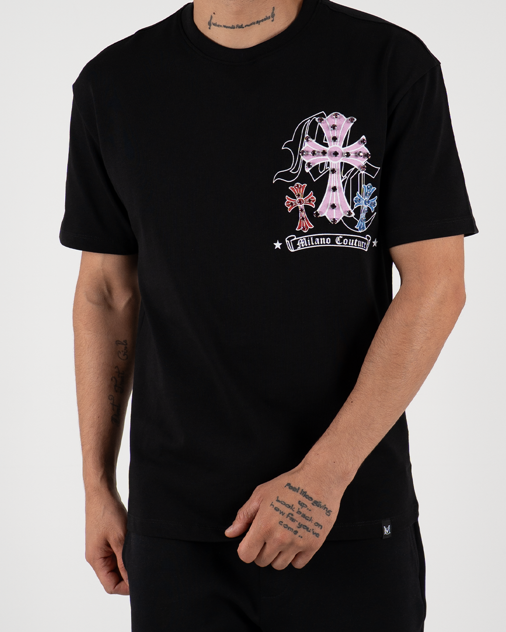 MC Rhinestone Cross Graphic T-Shirt