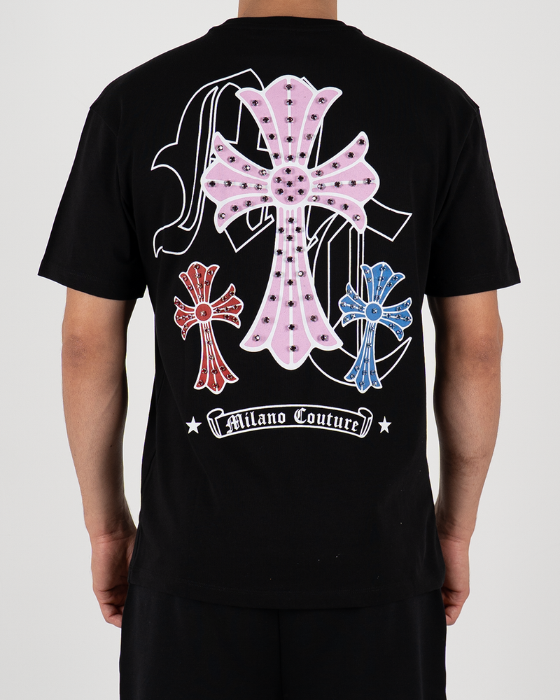 MC Rhinestone Cross Graphic T-Shirt