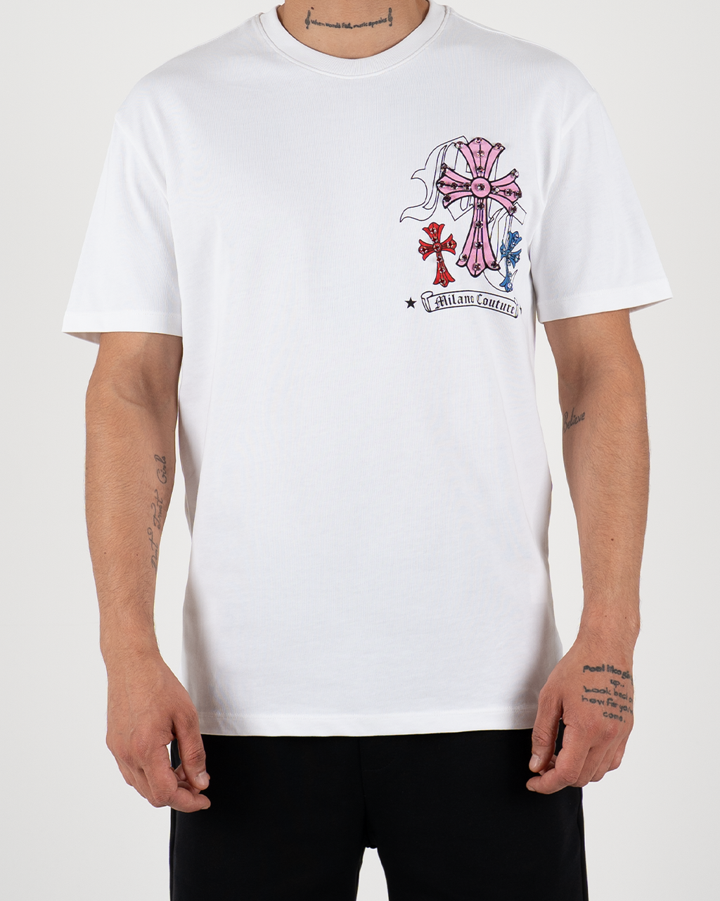 MC Rhinestone Cross Graphic T-Shirt