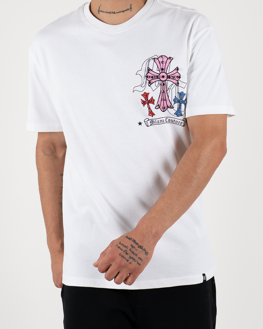 MC Rhinestone Cross Graphic T-Shirt