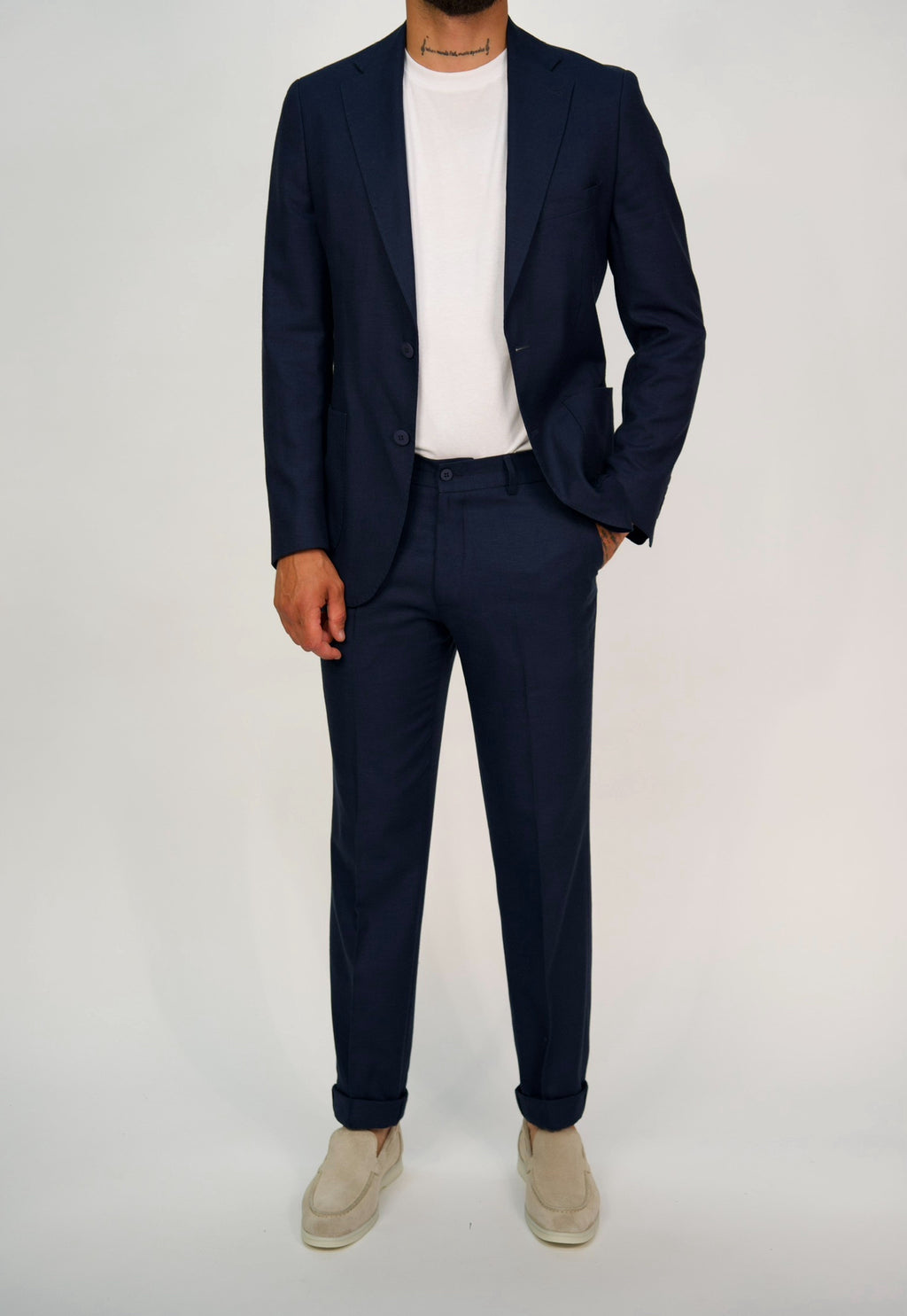 Milano Navy Linen Two-Piece Suit