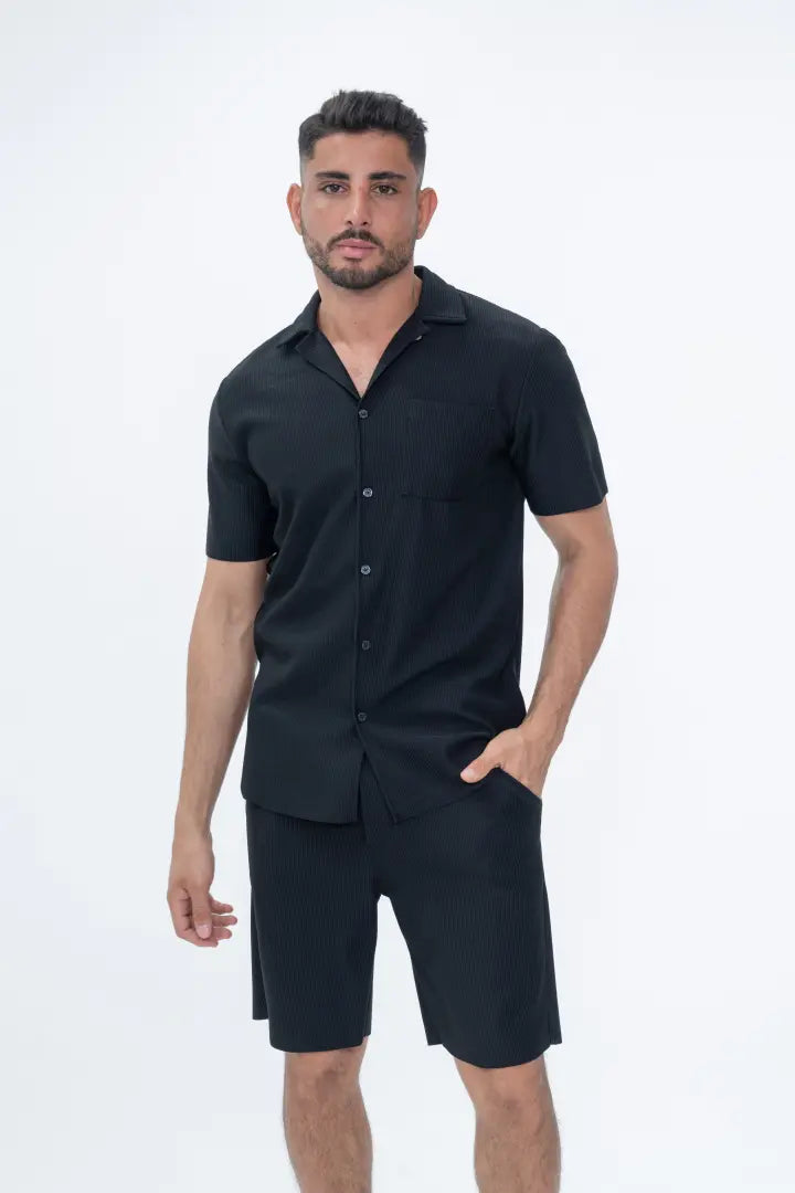 Ribbed Short Sleeve Shirt & Shorts Co-Ord Set
