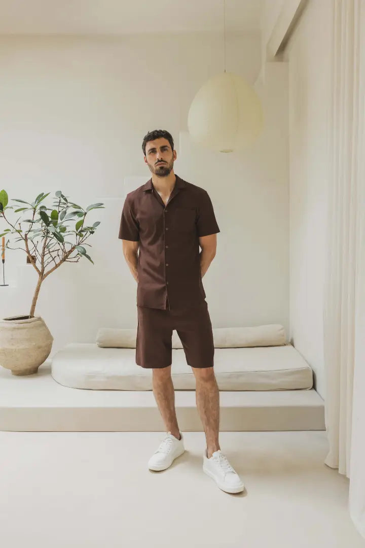 Ribbed Short Sleeve Shirt & Shorts Co-Ord Set