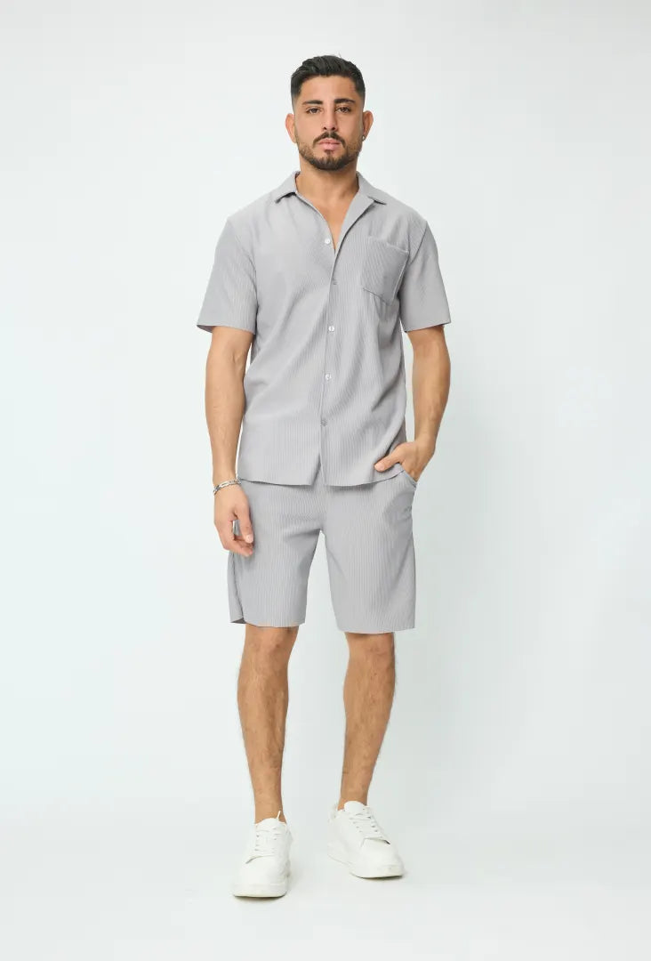 Ribbed Short Sleeve Shirt & Shorts Co-Ord Set