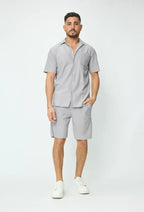 Ribbed Short Sleeve Shirt & Shorts Co-Ord Set