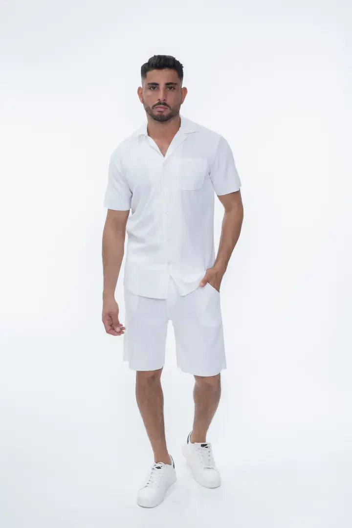 Ribbed Short Sleeve Shirt & Shorts Co-Ord Set