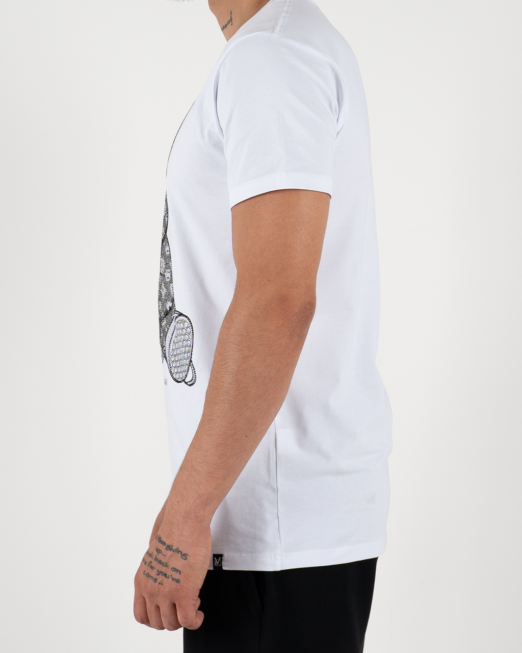 MC Rhinestone Grey Teddy Bear Graphic T-Shirt