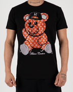 MC Rhinestone Orange Teddy Bear Graphic T-Shirt