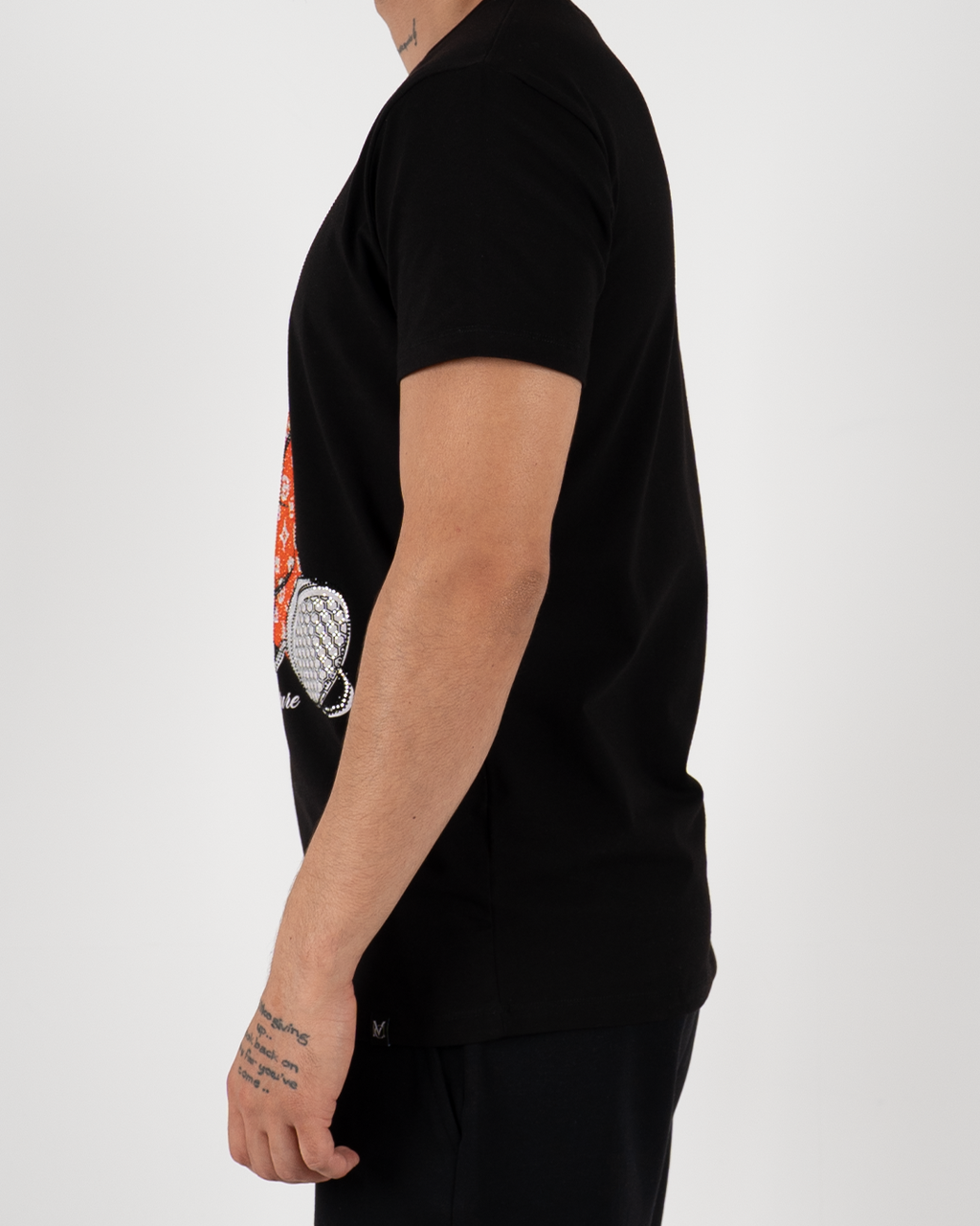 MC Rhinestone Orange Teddy Bear Graphic T-Shirt