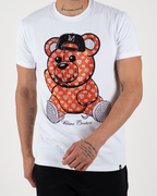 MC Rhinestone Orange Teddy Bear Graphic T-Shirt