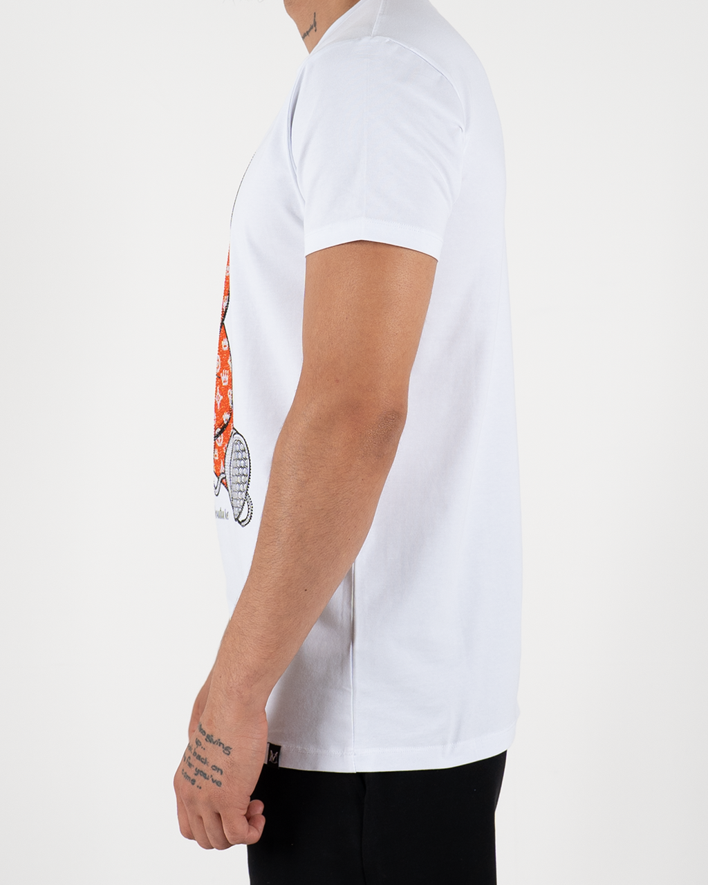 MC Rhinestone Orange Teddy Bear Graphic T-Shirt